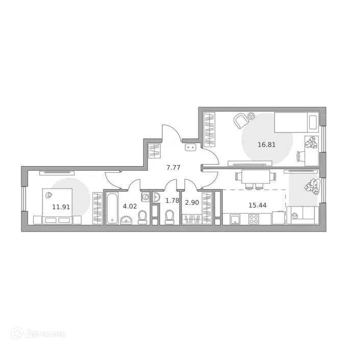 2-комнатная квартира 60.63 м² Нижегородская от Гранель