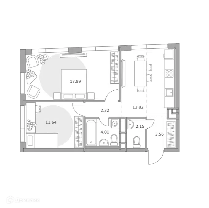 2-комнатная квартира 55.39 м² Нижегородская от Гранель