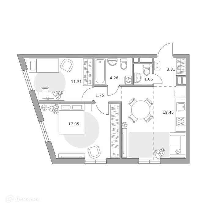 2-комнатная квартира 58.79 м² Нижегородская от Гранель