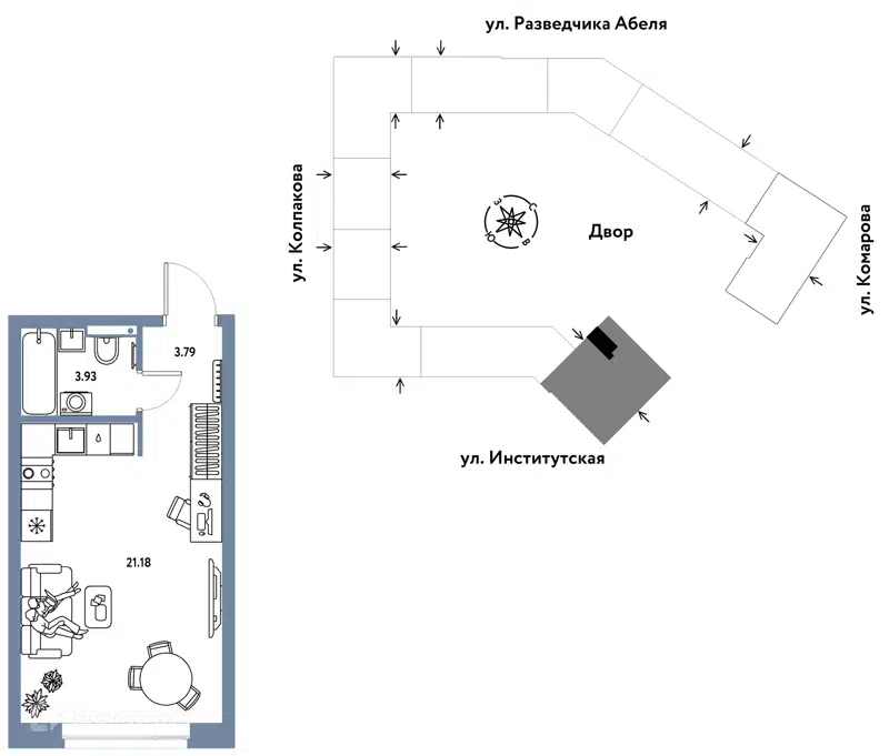 1-комнатная квартира 28.9 м² Страна.Парковая