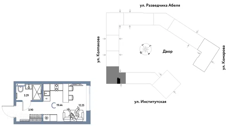 1-комнатная квартира 19.44 м² Страна.Парковая