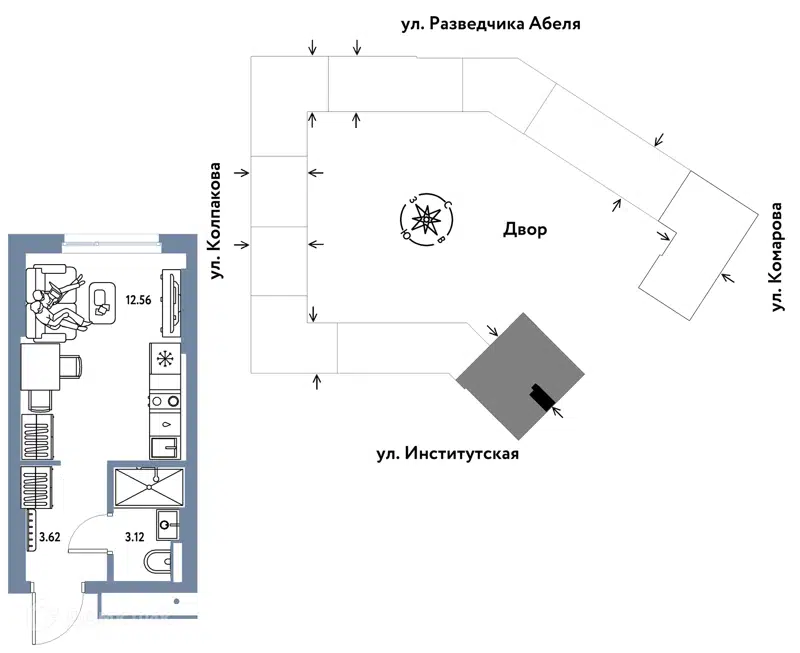 1-комнатная квартира 19.3 м² Страна.Парковая