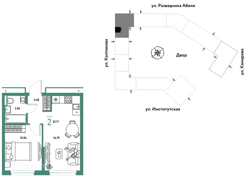 2-комнатная квартира 35.17 м² Страна.Парковая