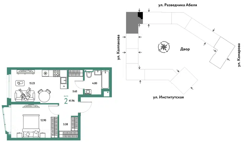 2-комнатная квартира 41.96 м² Страна.Парковая