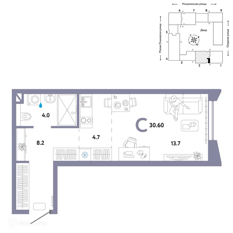 1-комнатная квартира 30.6 м² Страна.Озёрная