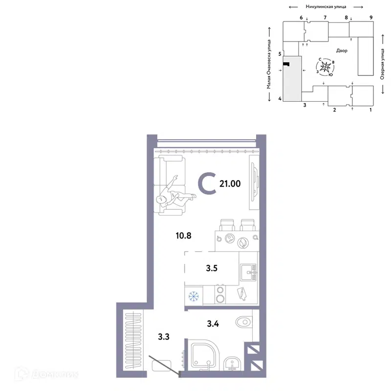 1-комнатная квартира 21 м² Страна.Озёрная