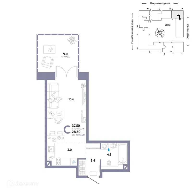 1-комнатная квартира 37.5 м² Страна.Озёрная
