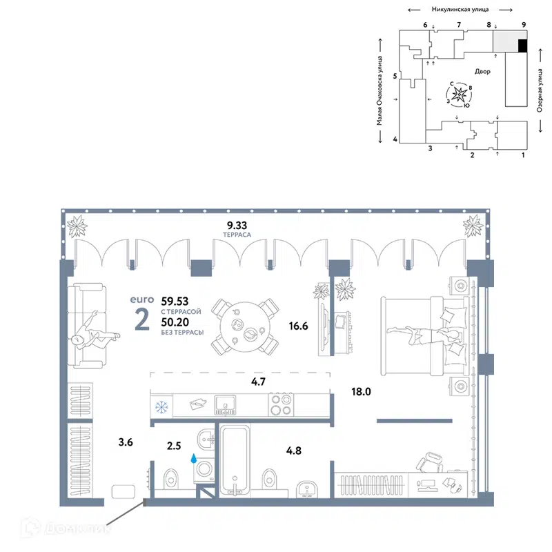 2-комнатная квартира 59.53 м² Страна.Озёрная