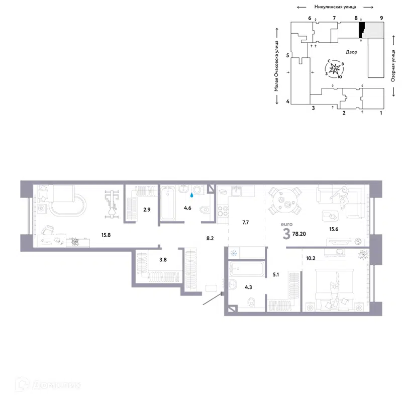3-комнатная квартира 78.2 м² Страна.Озёрная