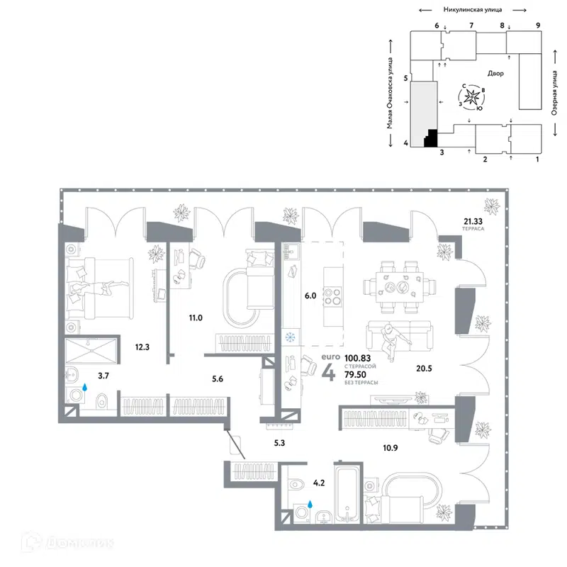 4-комнатная квартира 100.83 м² Страна.Озёрная