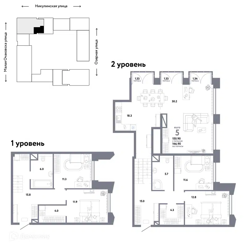 5-комнатная квартира 150.9 м² Страна.Озёрная
