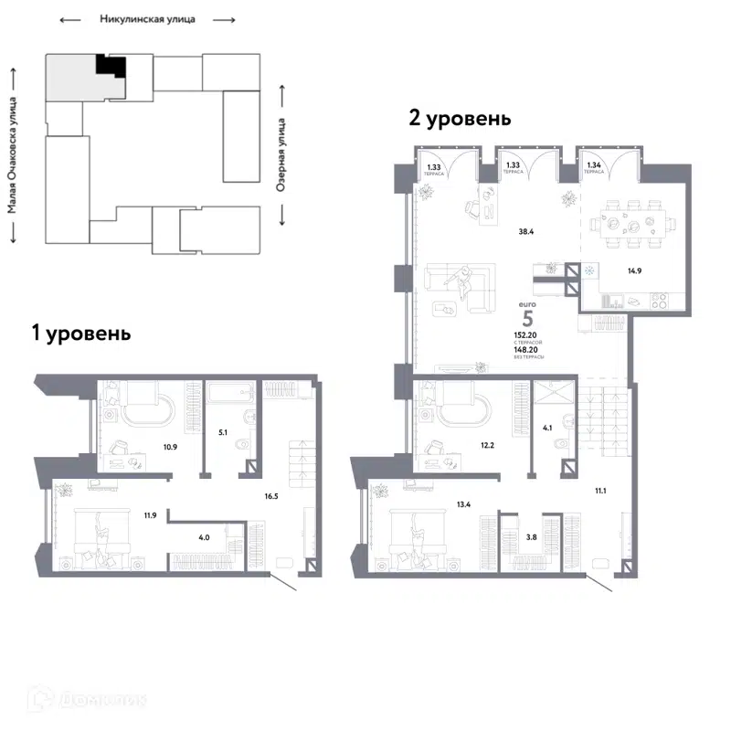 5-комнатная квартира 152.2 м² Страна.Озёрная