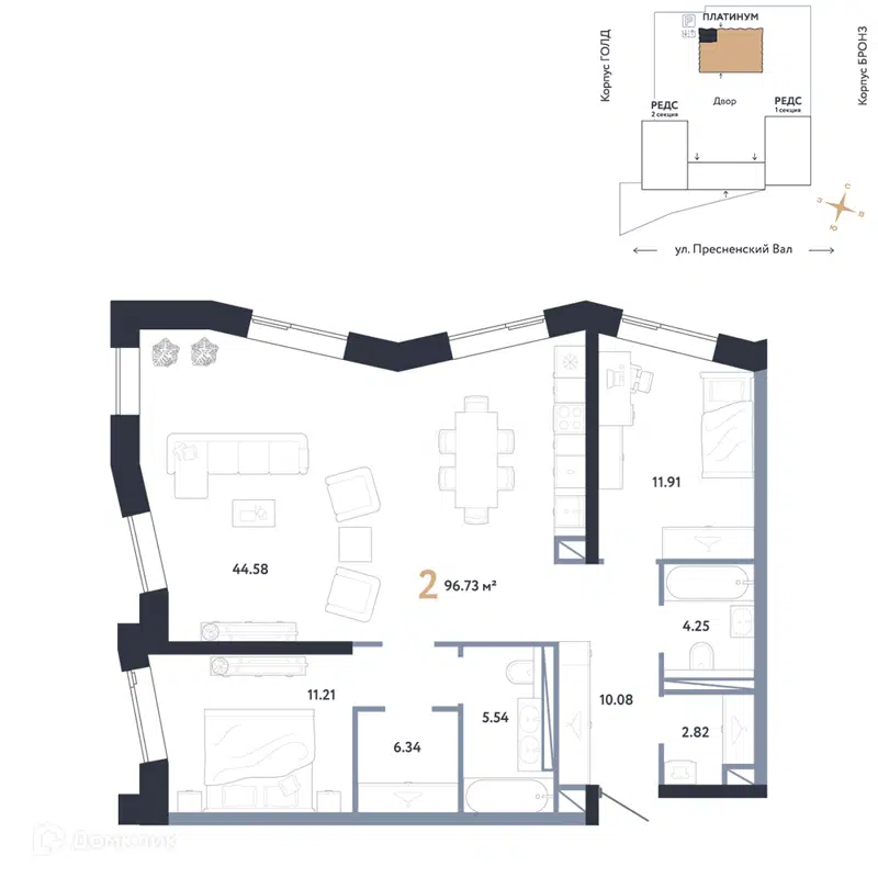 2-комнатная квартира 96.73 м² Репаблик