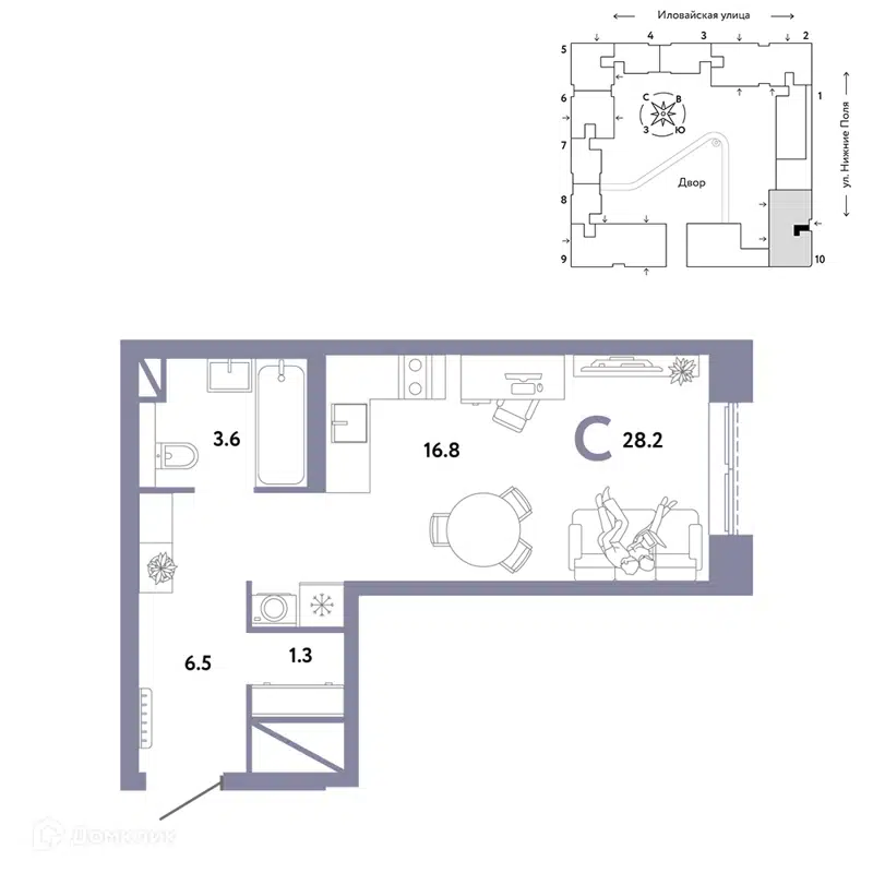 Студия 28.2 м² Страна.Заречная