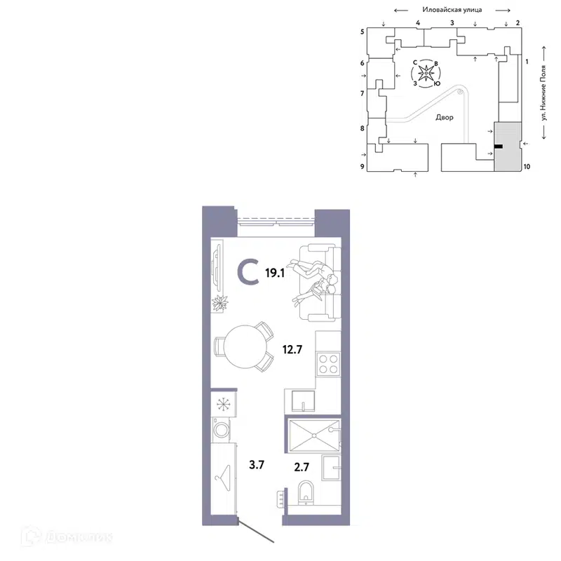 Студия 19.1 м² Страна.Заречная