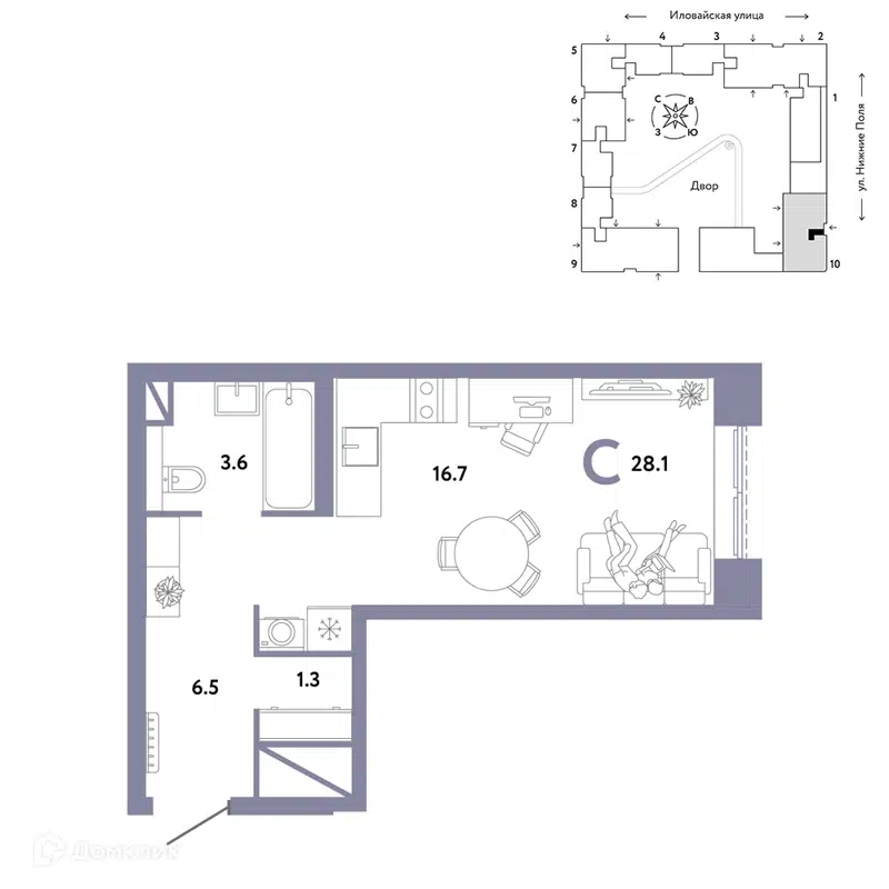 Студия 28.1 м² Страна.Заречная