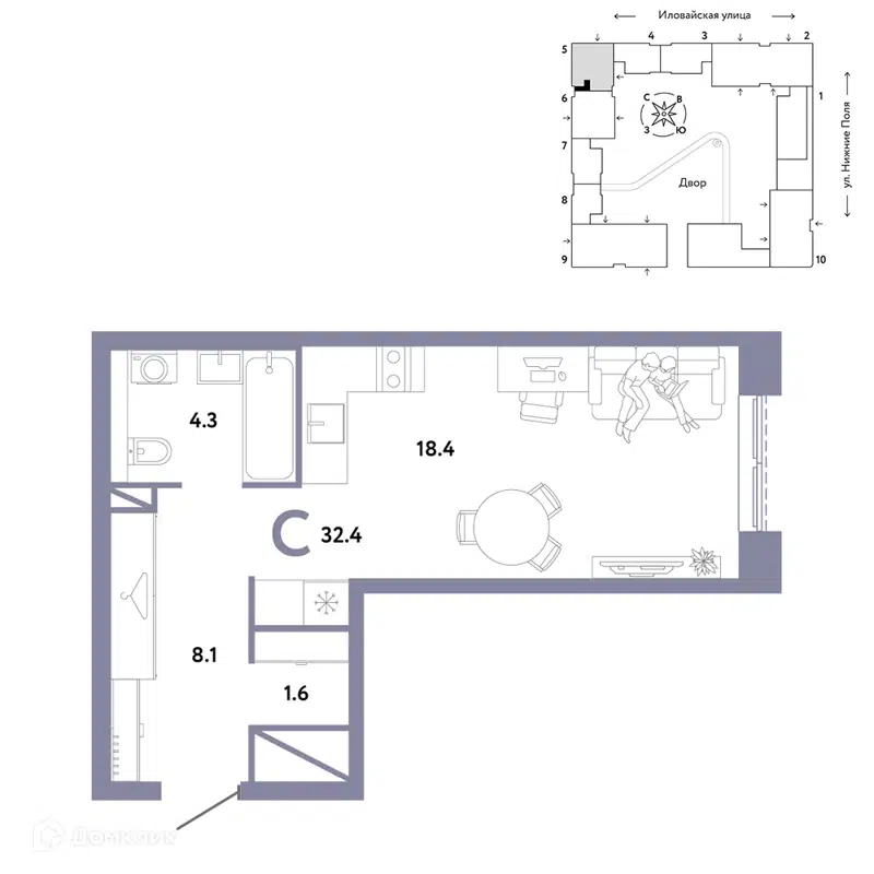 Студия 32.4 м² Страна.Заречная