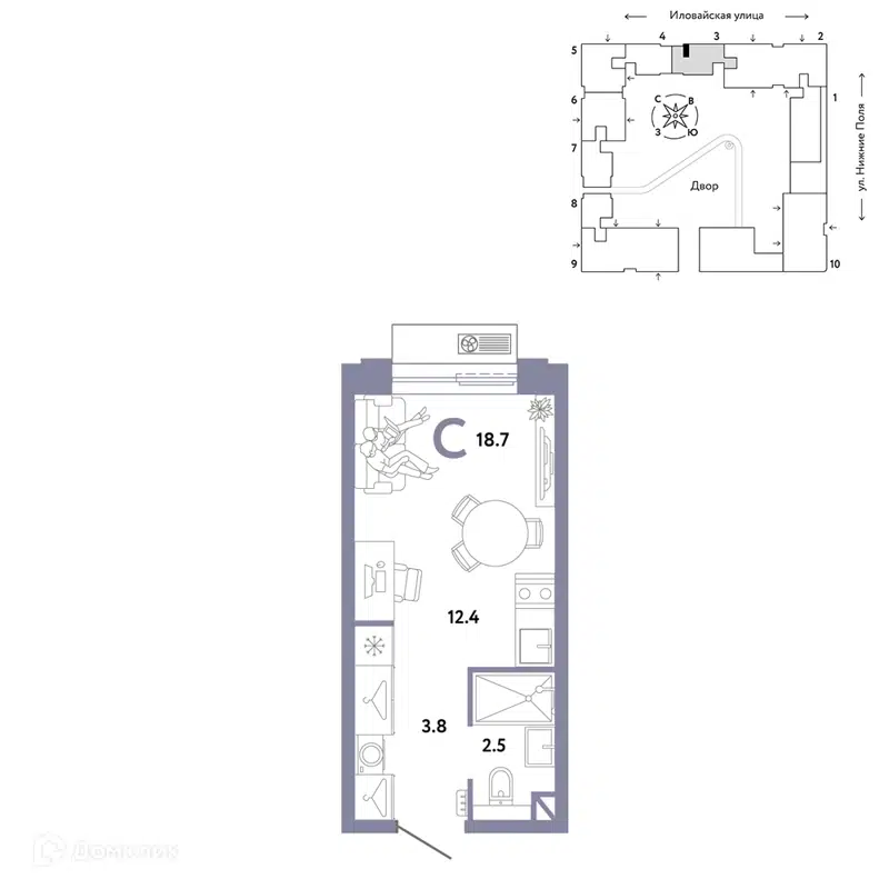 Студия 18.7 м² Страна.Заречная