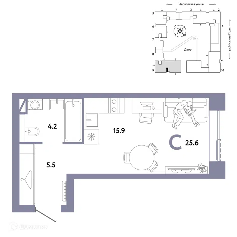 Студия 25.6 м² Страна.Заречная