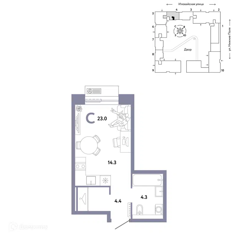 Студия 23 м² Страна.Заречная