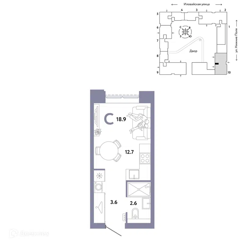 Студия 18.9 м² Страна.Заречная