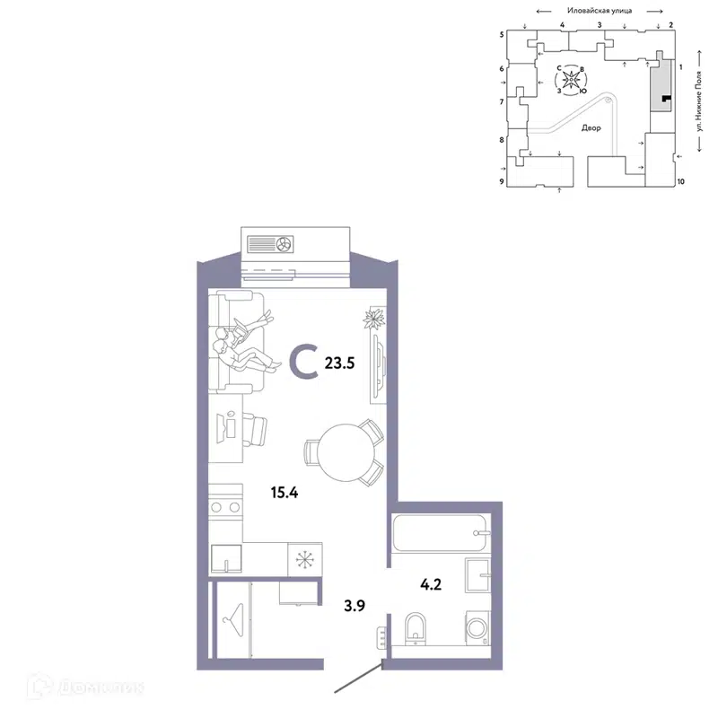 Студия 23.5 м² Страна.Заречная