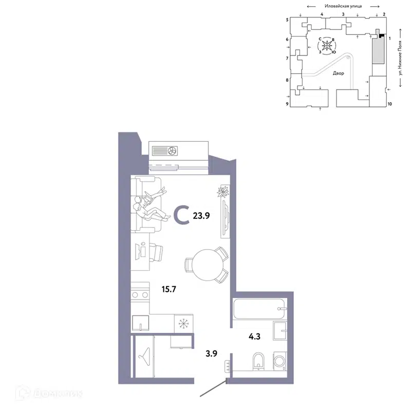 Студия 23.9 м² Страна.Заречная