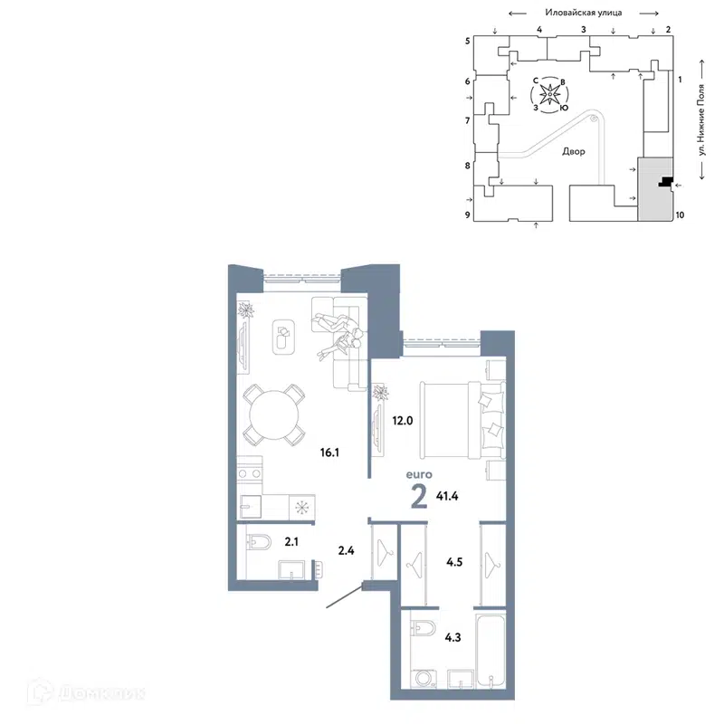 2-комнатная квартира 41.4 м² Страна.Заречная