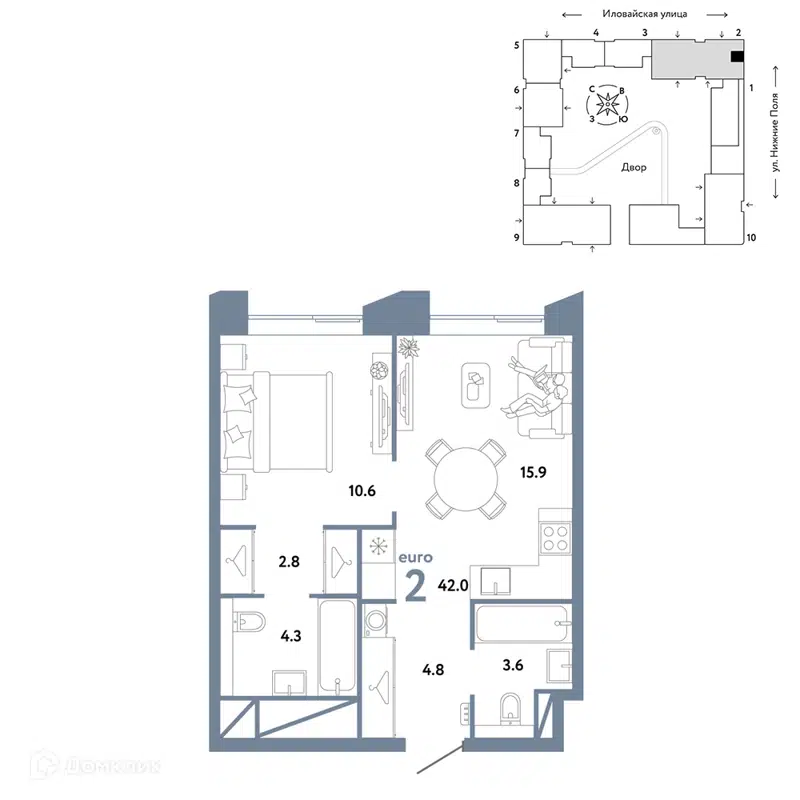 2-комнатная квартира 42 м² Страна.Заречная