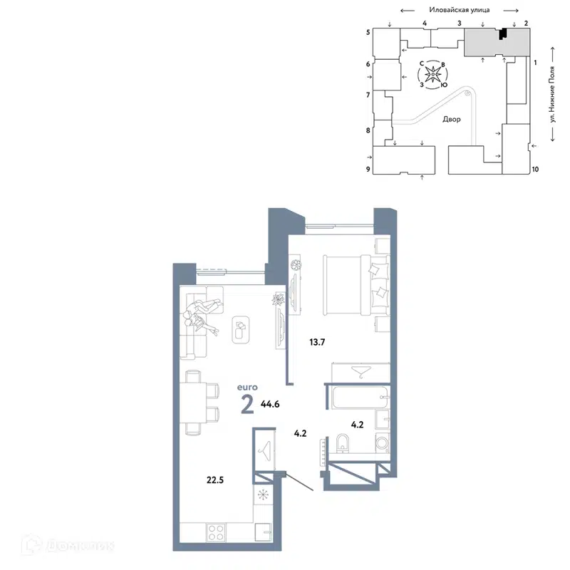 2-комнатная квартира 44.6 м² Страна.Заречная