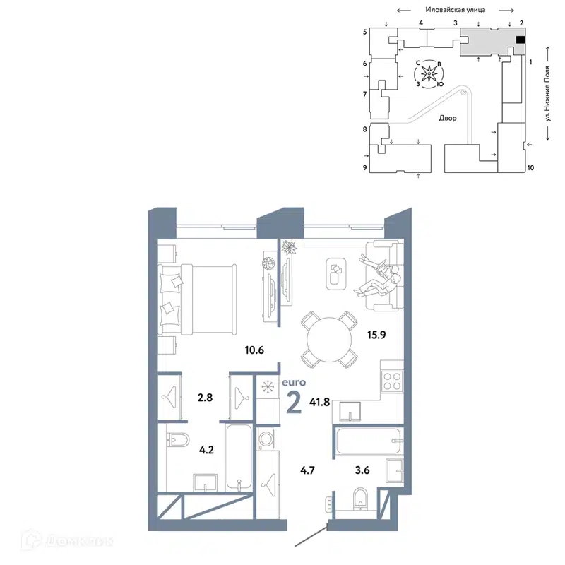 2-комнатная квартира 41.8 м² Страна.Заречная