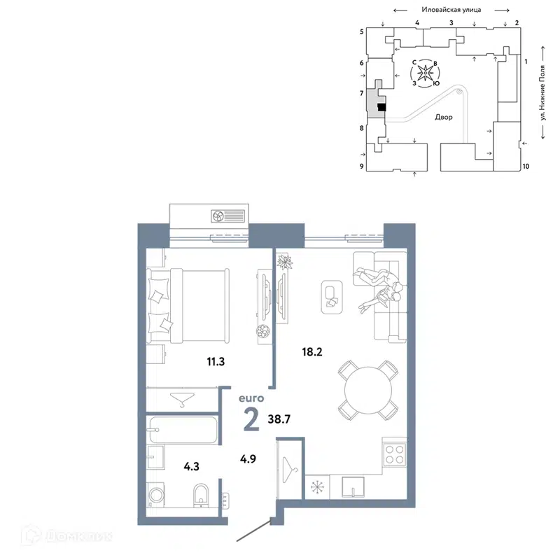2-комнатная квартира 38.7 м² Страна.Заречная