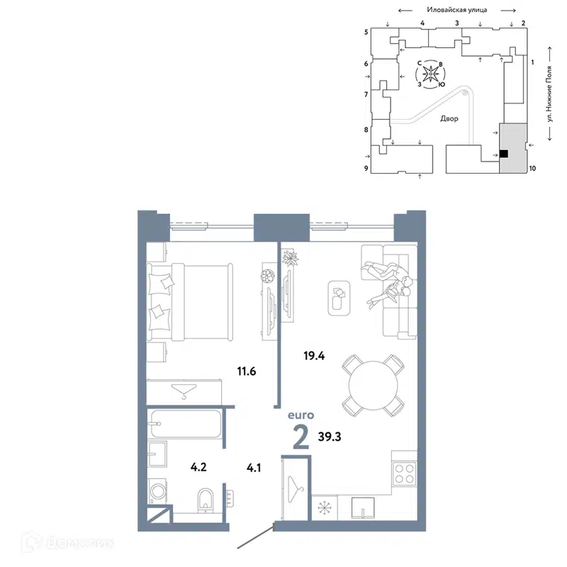 2-комнатная квартира 39.3 м² Страна.Заречная