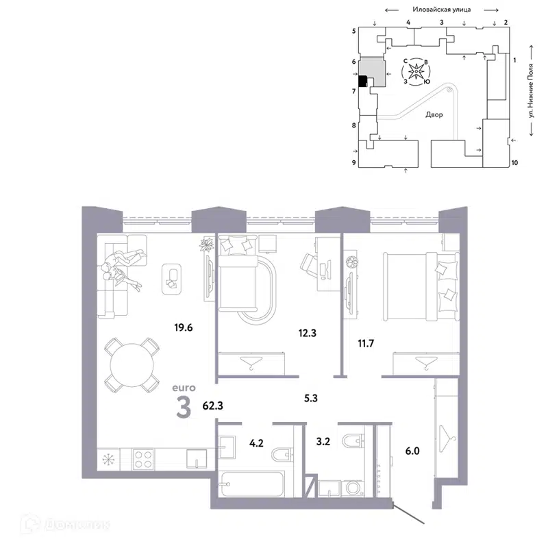 3-комнатная квартира 62.3 м² Страна.Заречная