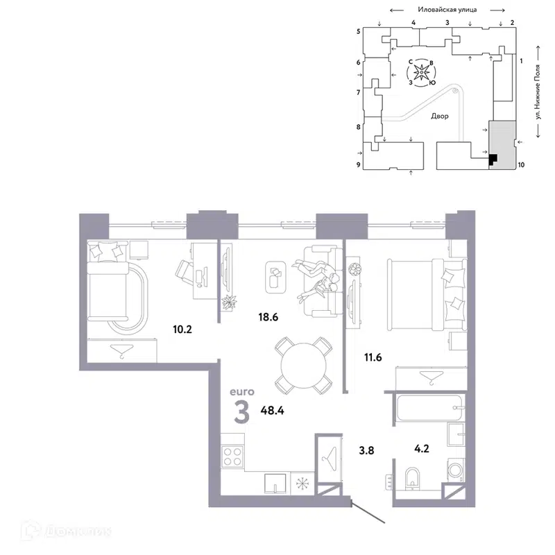 3-комнатная квартира 48.4 м² Страна.Заречная