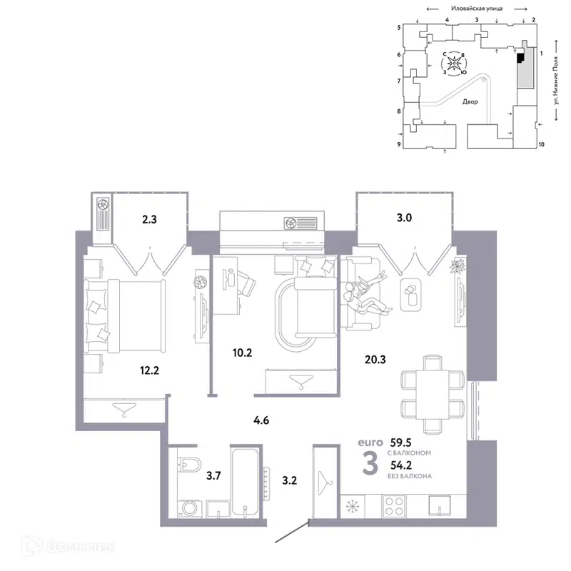 3-комнатная квартира 59.5 м² Страна.Заречная