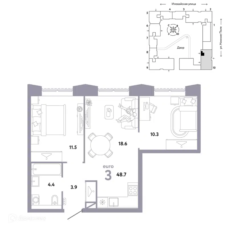 3-комнатная квартира 48.7 м² Страна.Заречная