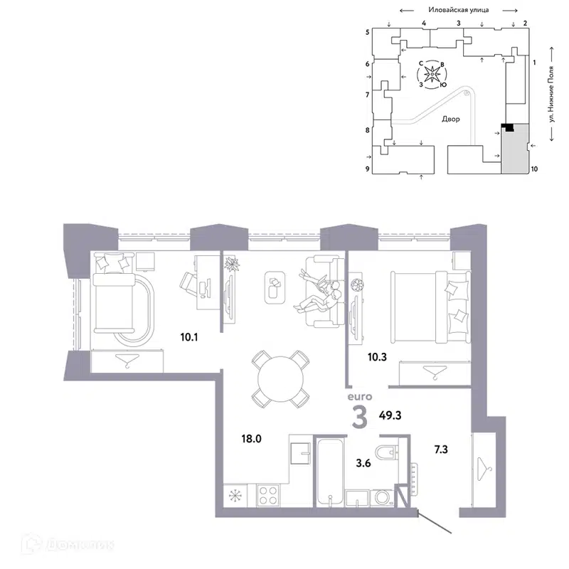 3-комнатная квартира 49.3 м² Страна.Заречная