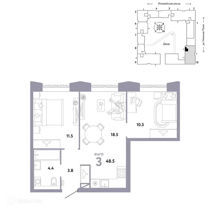 3-комнатная квартира 48.5 м² Страна.Заречная
