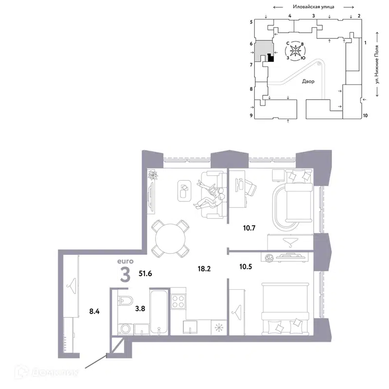 3-комнатная квартира 51.6 м² Страна.Заречная