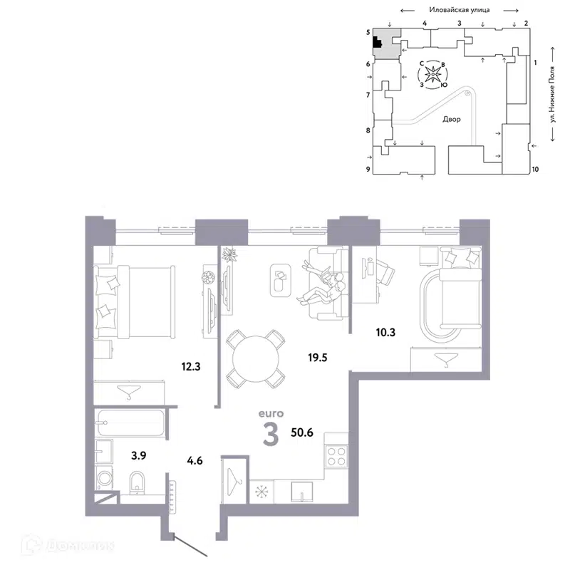 3-комнатная квартира 50.6 м² Страна.Заречная