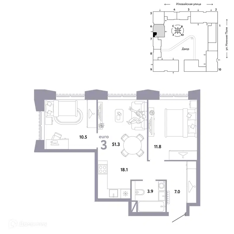 3-комнатная квартира 51.3 м² Страна.Заречная