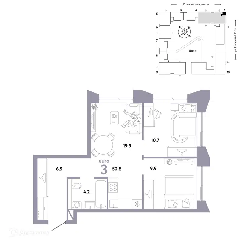 3-комнатная квартира 50.8 м² Страна.Заречная