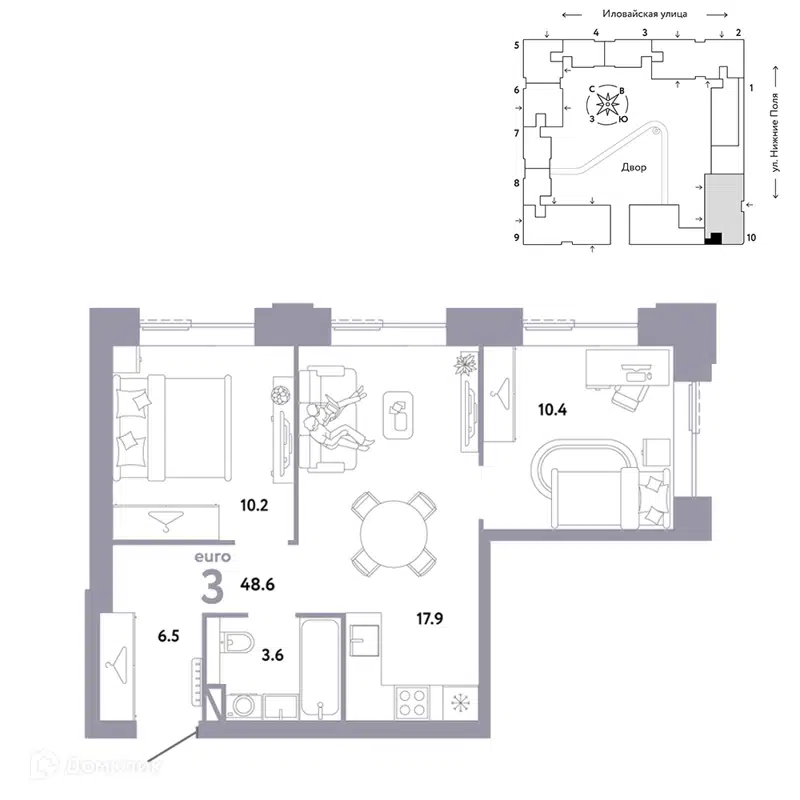 3-комнатная квартира 48.6 м² Страна.Заречная