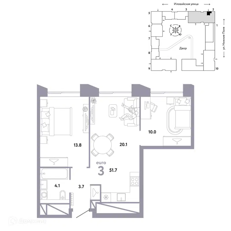 3-комнатная квартира 51.7 м² Страна.Заречная