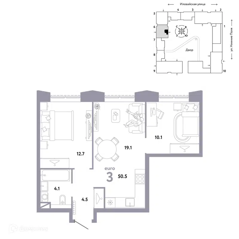 3-комнатная квартира 50.5 м² Страна.Заречная