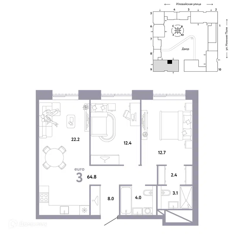 3-комнатная квартира 64.8 м² Страна.Заречная
