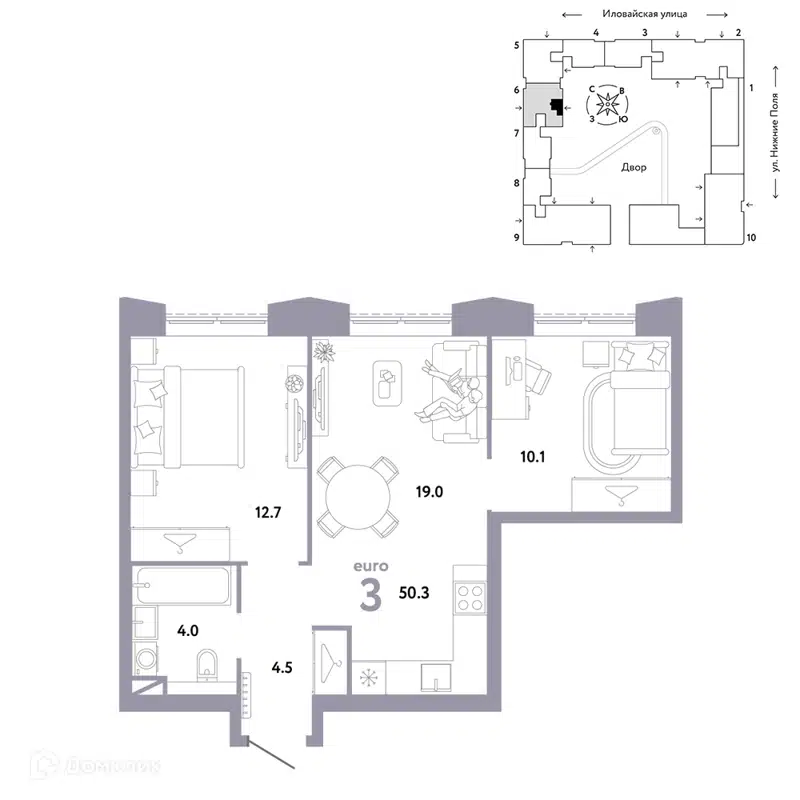 3-комнатная квартира 50.3 м² Страна.Заречная