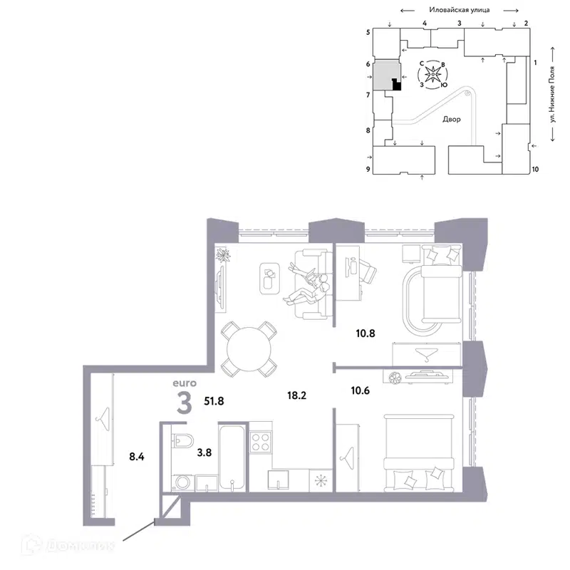 3-комнатная квартира 51.8 м² Страна.Заречная
