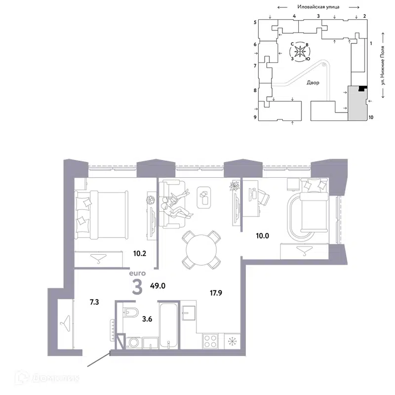 3-комнатная квартира 49 м² Страна.Заречная